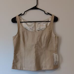 Margaret Godfrey Cream Leather Scoop Neck Tank